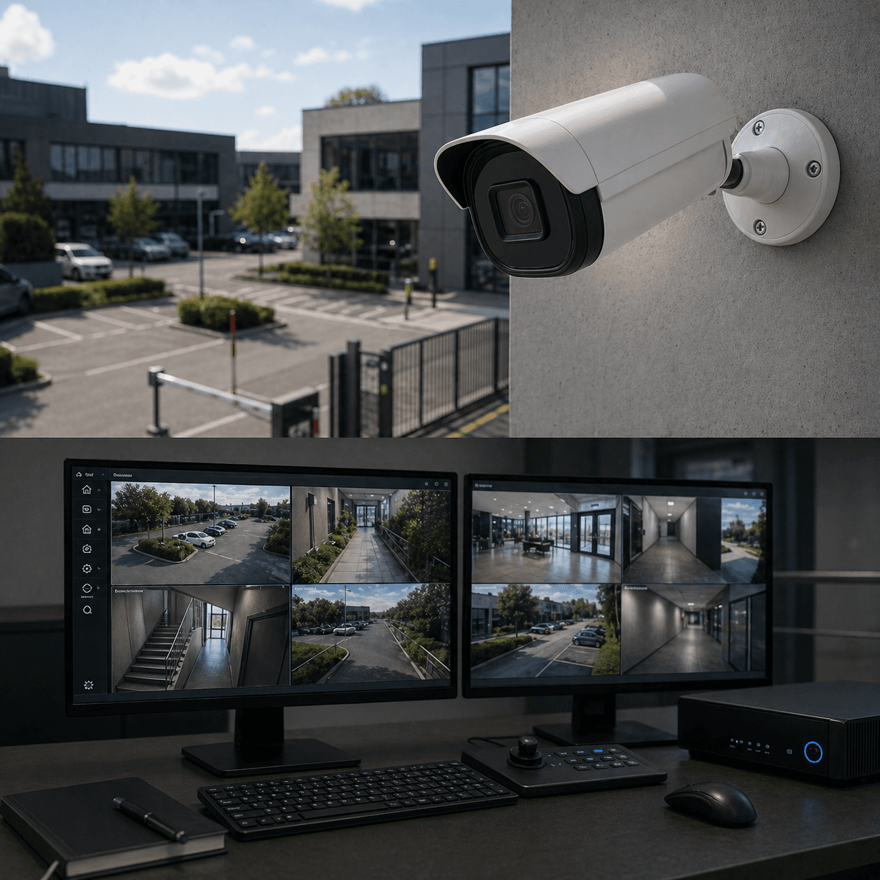 Commercial site entrance with security monitoring and access control