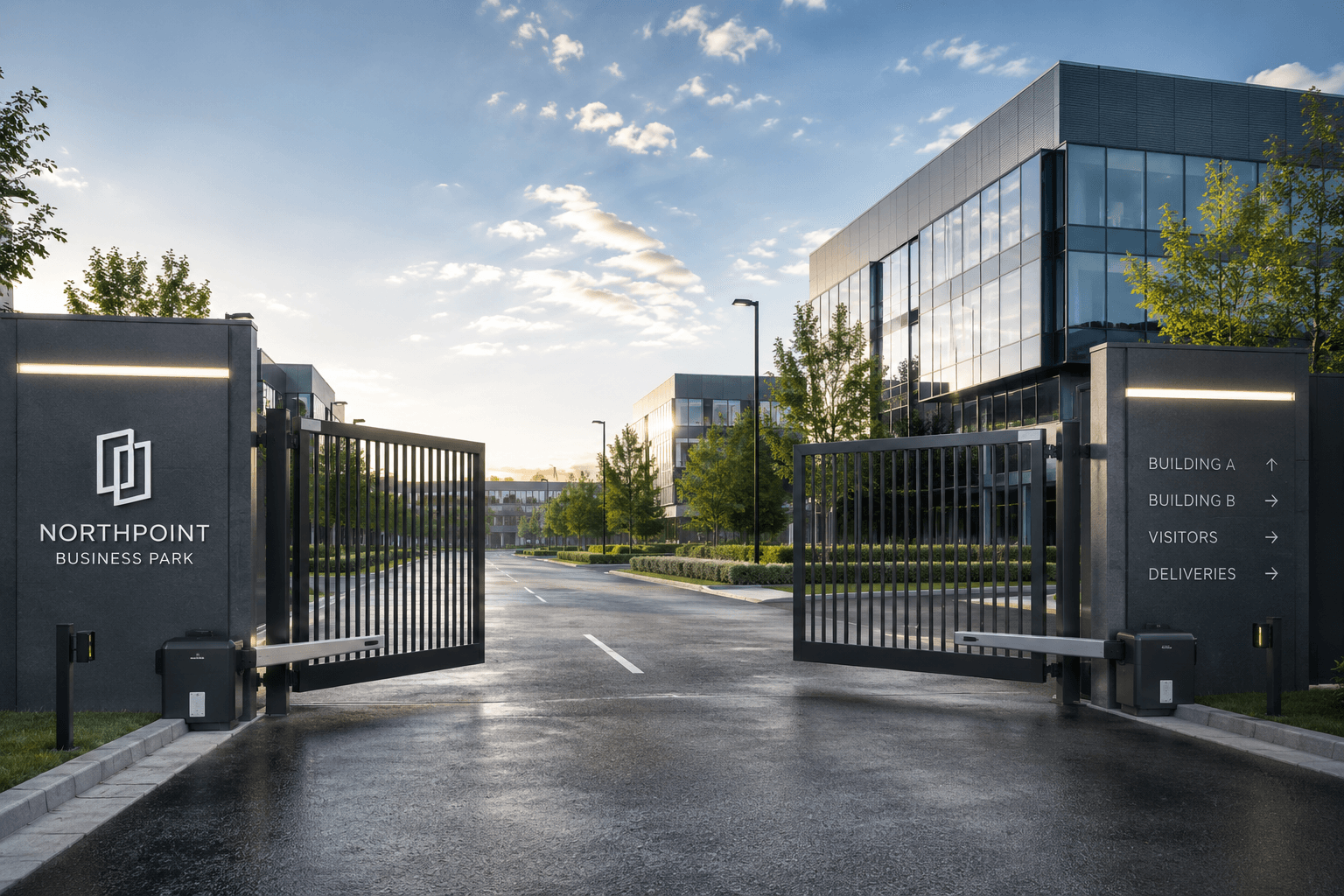Automated gate access at a business park entrance
