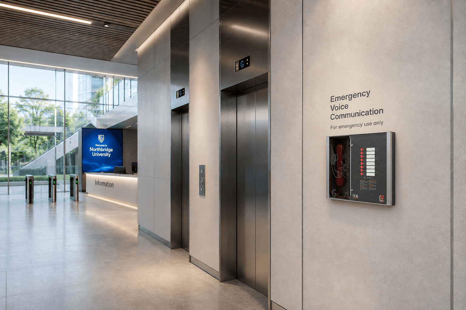 EVC main panel in a university lobby