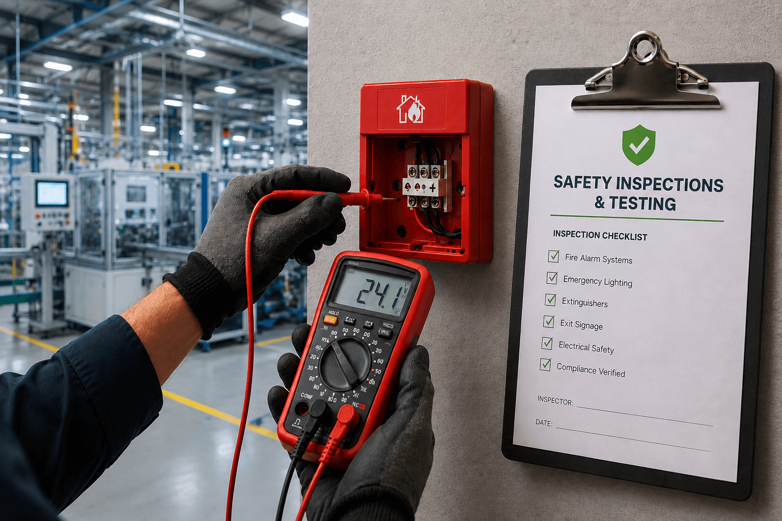 Safety inspections and testing in a modern factory